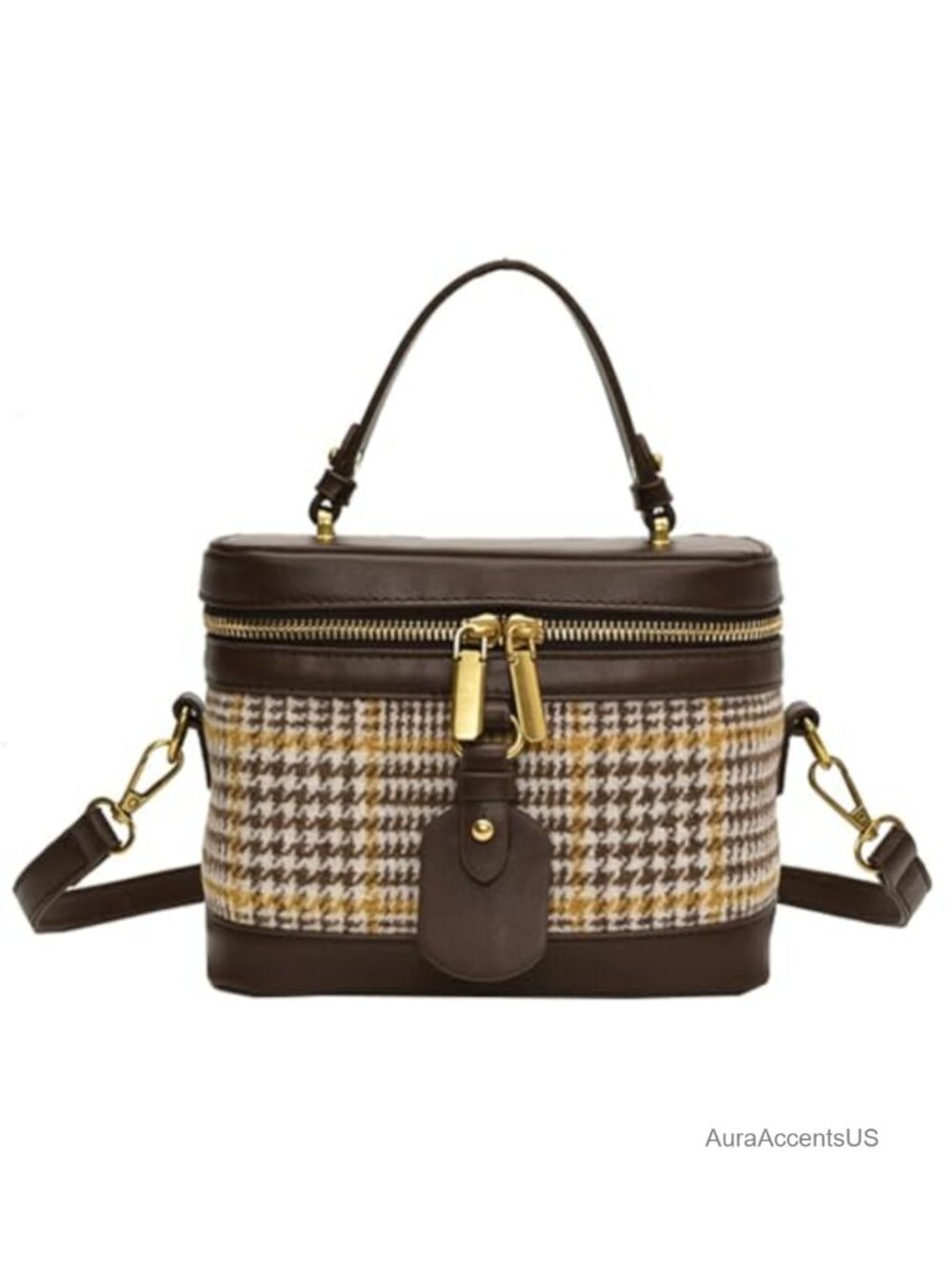 Vintage Plaid Suede Crossbody Bag Small Retro Checkered Shoulder Tote with Top